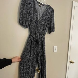 Blue and white floral jumpsuit